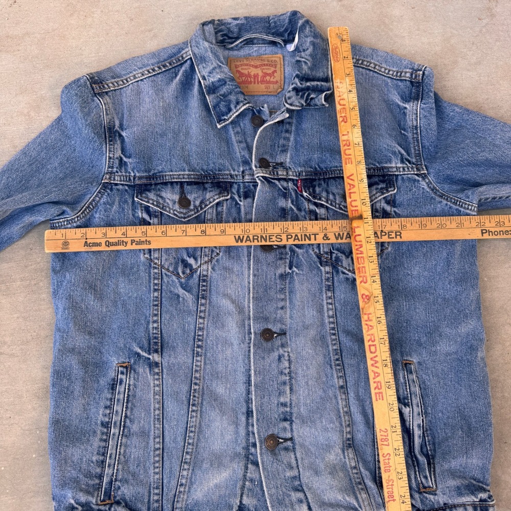 Levis type 3 Mens Denim Trucker Jacket Medium Wash Blue Cotton Size L Large - Picture 4 of 5